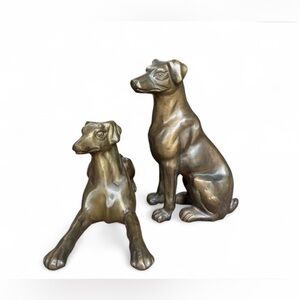 Vintage Solid Brass Dog Sculptures – Elegant Mid Century Modern Figurines (Pair)